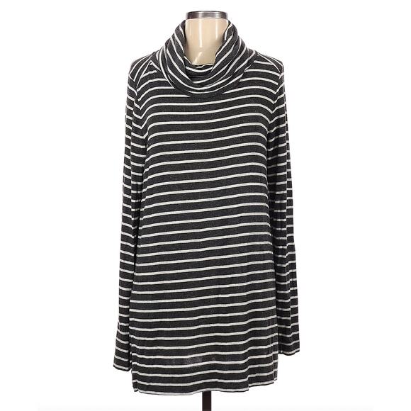 Ann Taylor Loft Grey White Stripe Knit Turtleneck Cowl Tunic Top S Small - Picture 1 of 9